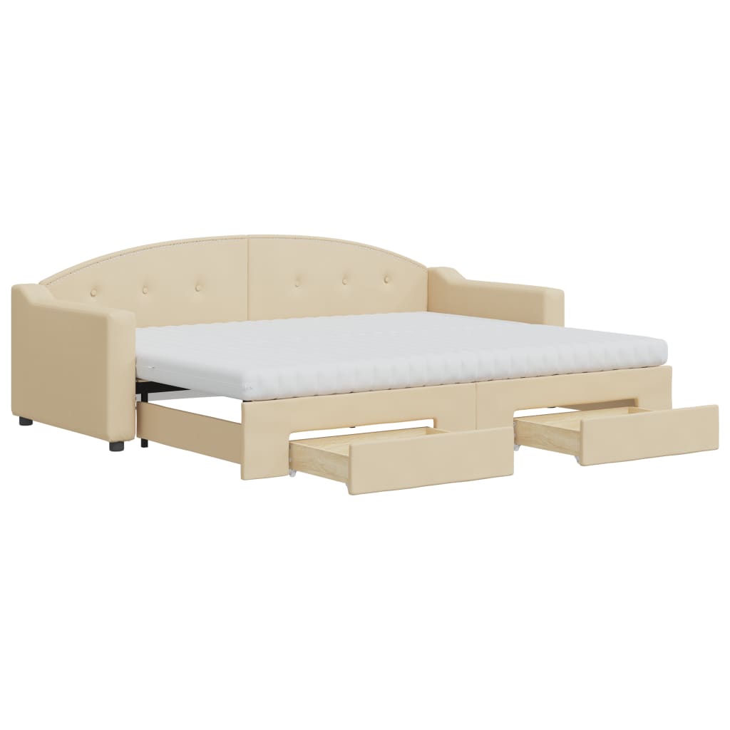 daybed med udtræk og skuffer 80x200 cm stof cremefarvet
