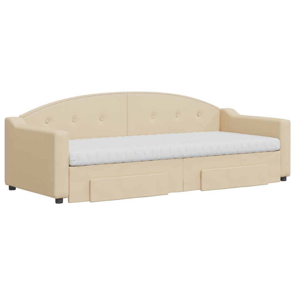 daybed med udtræk og skuffer 80x200 cm stof cremefarvet