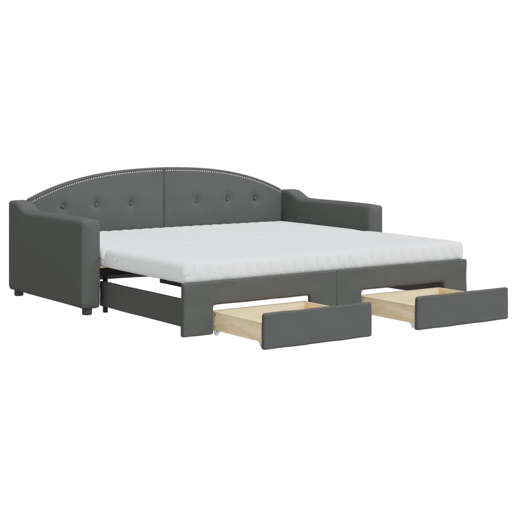 daybed med udtræk og skuffer 90x190 cm stof mørkegrå