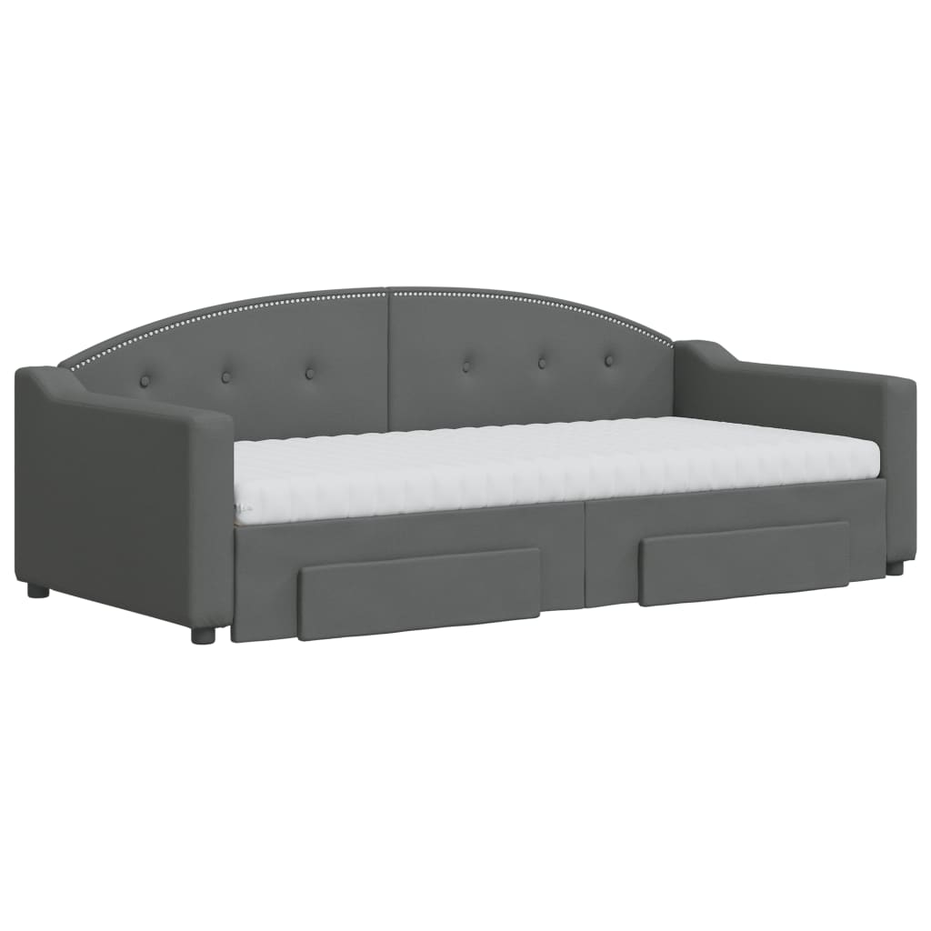 daybed med udtræk og skuffer 90x190 cm stof mørkegrå