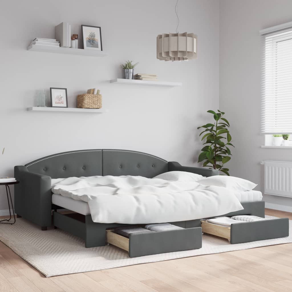 daybed med udtræk og skuffer 90x190 cm stof mørkegrå