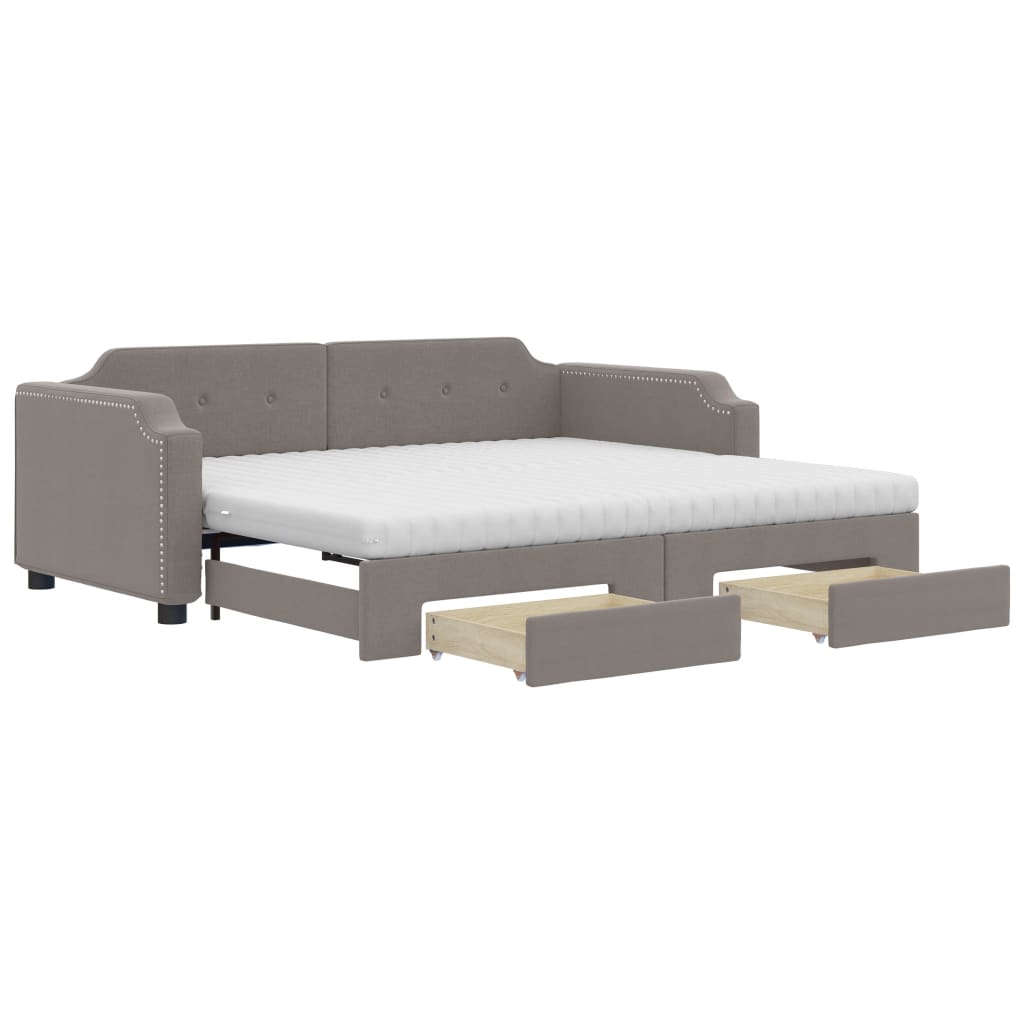 daybed med udtræk og skuffer 80x200 cm stof gråbrun