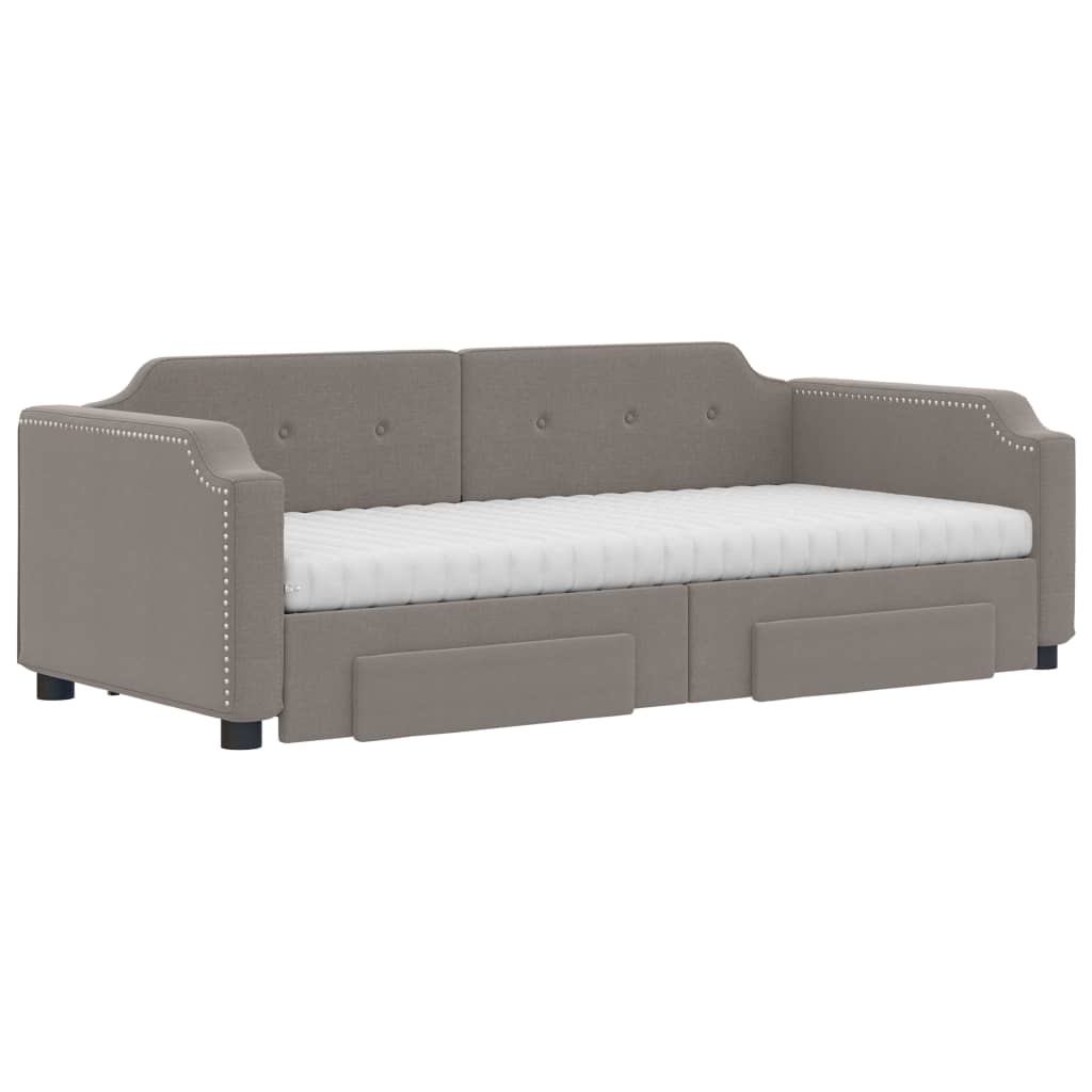 daybed med udtræk og skuffer 80x200 cm stof gråbrun