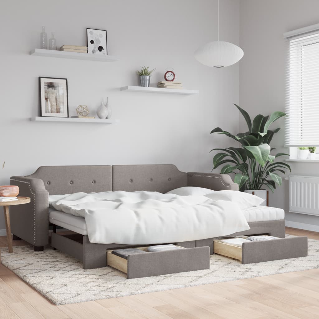 daybed med udtræk og skuffer 80x200 cm stof gråbrun