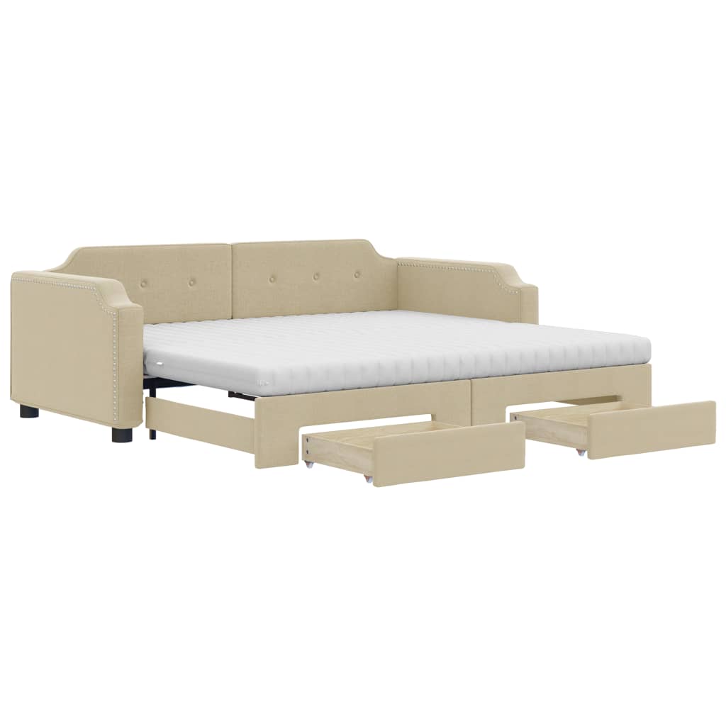 daybed med udtræk og skuffer 80x200 cm stof cremefarvet