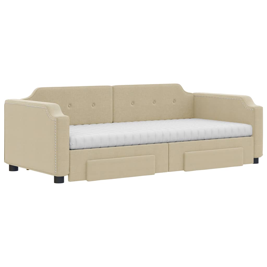 daybed med udtræk og skuffer 80x200 cm stof cremefarvet