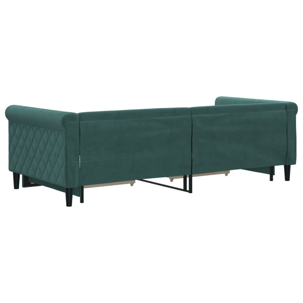 daybed med udtræk og skuffer 90x200 cm velour mørkegrøn