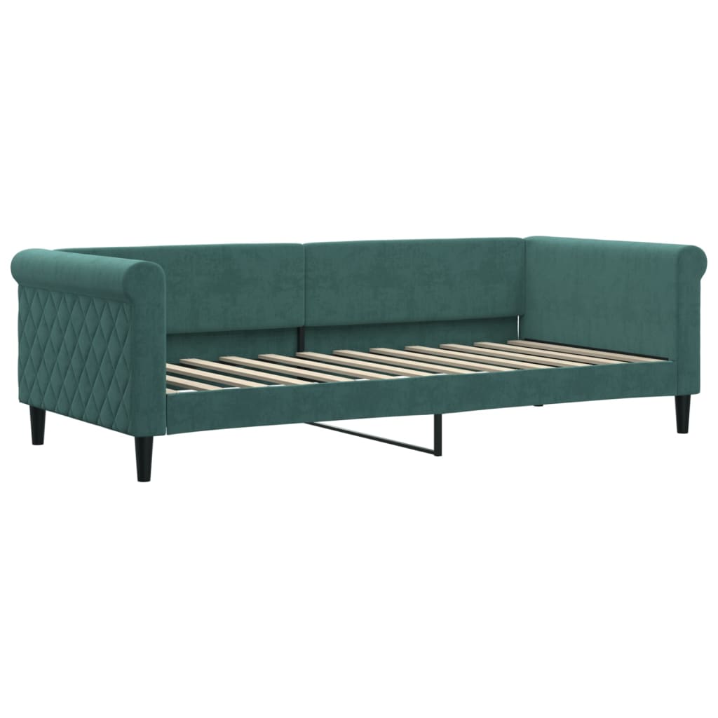 daybed med udtræk og skuffer 90x200 cm velour mørkegrøn