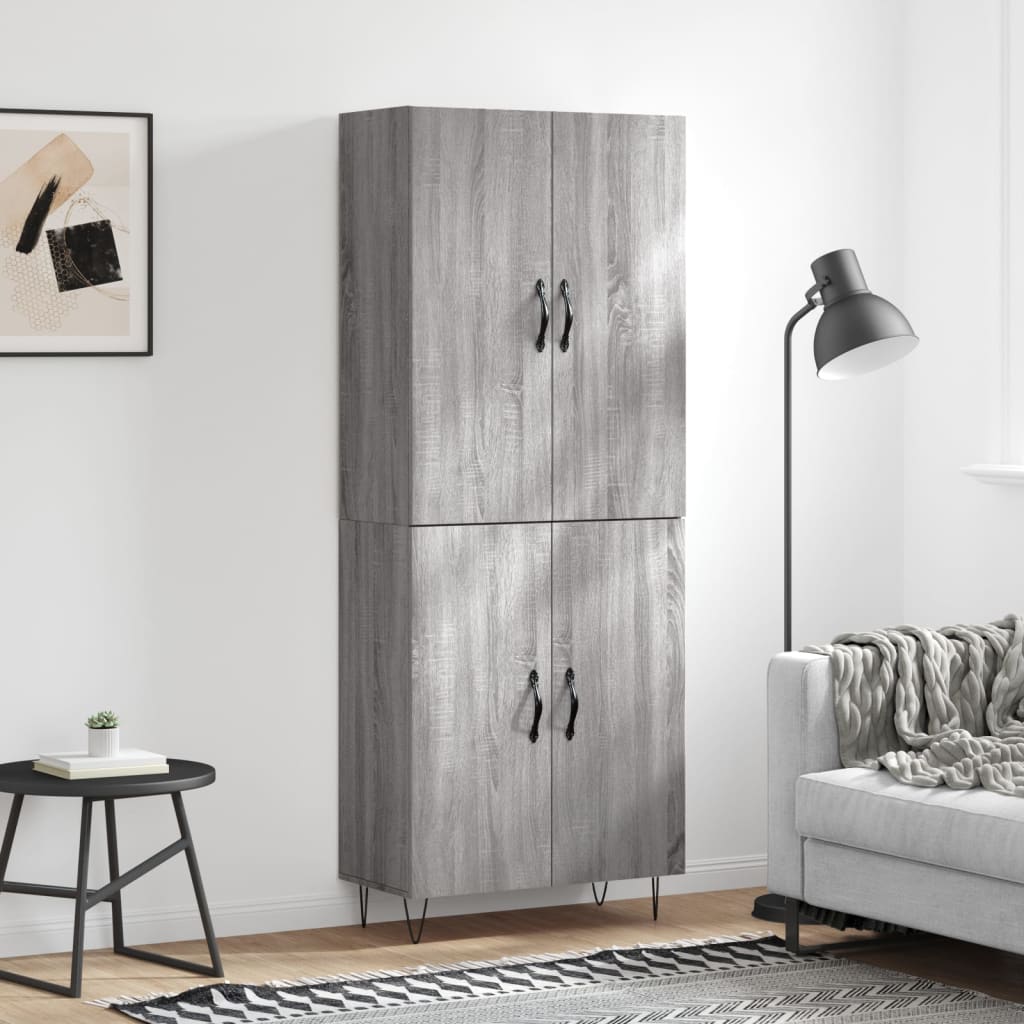 højskab 69,5x34x180 cm konstrueret træ grå sonoma-eg