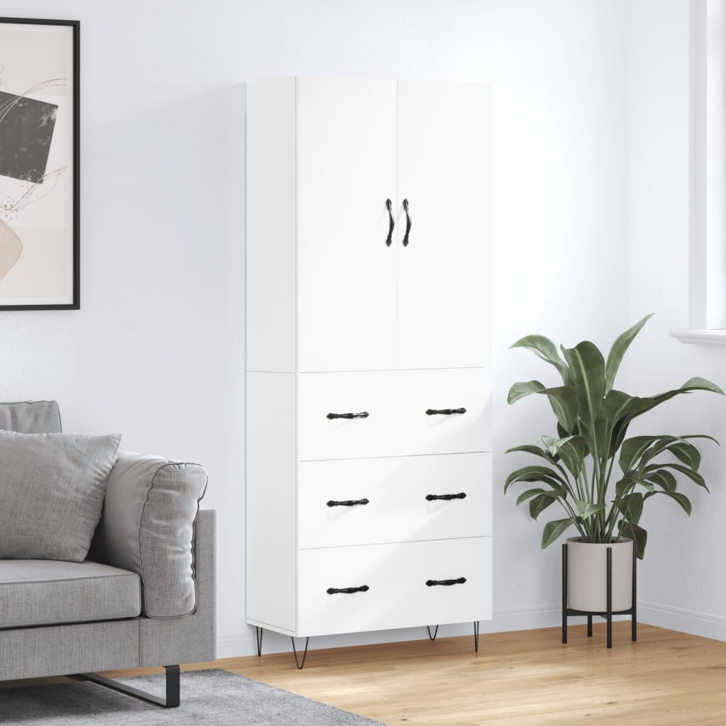 højskab 69,5x34x180 cm konstrueret træ hvid