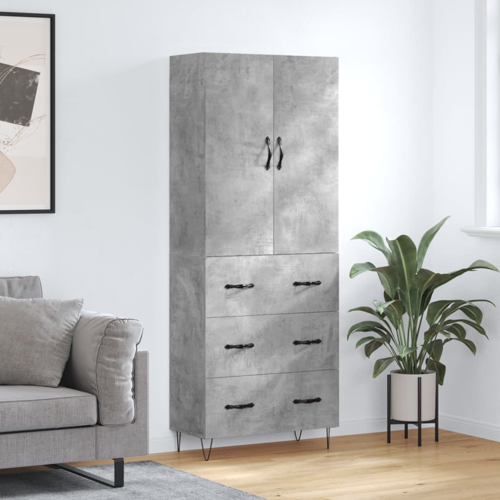 højskab 69,5x34x180 cm konstrueret træ betongrå