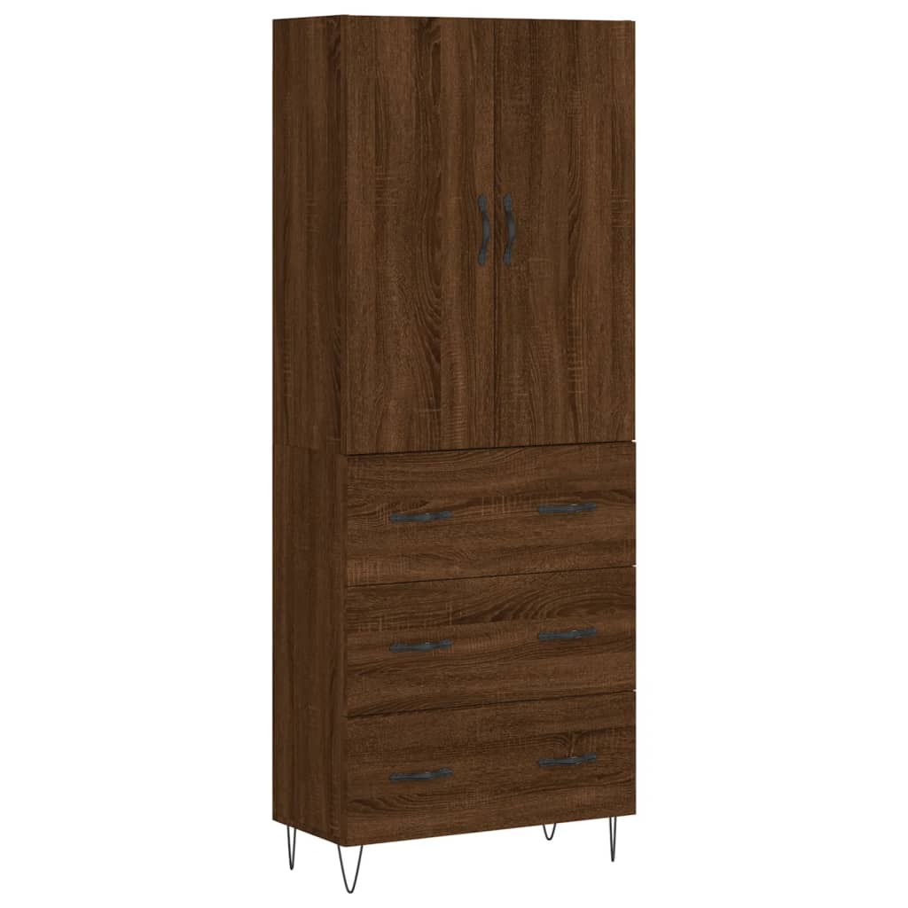 højskab 69,5x34x180 cm konstrueret træ brun egetræsfarve