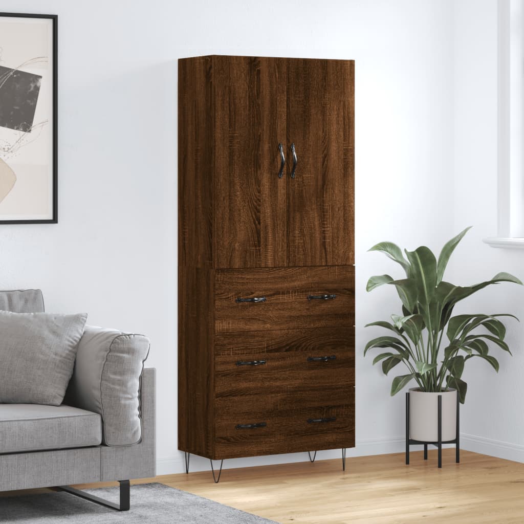 højskab 69,5x34x180 cm konstrueret træ brun egetræsfarve