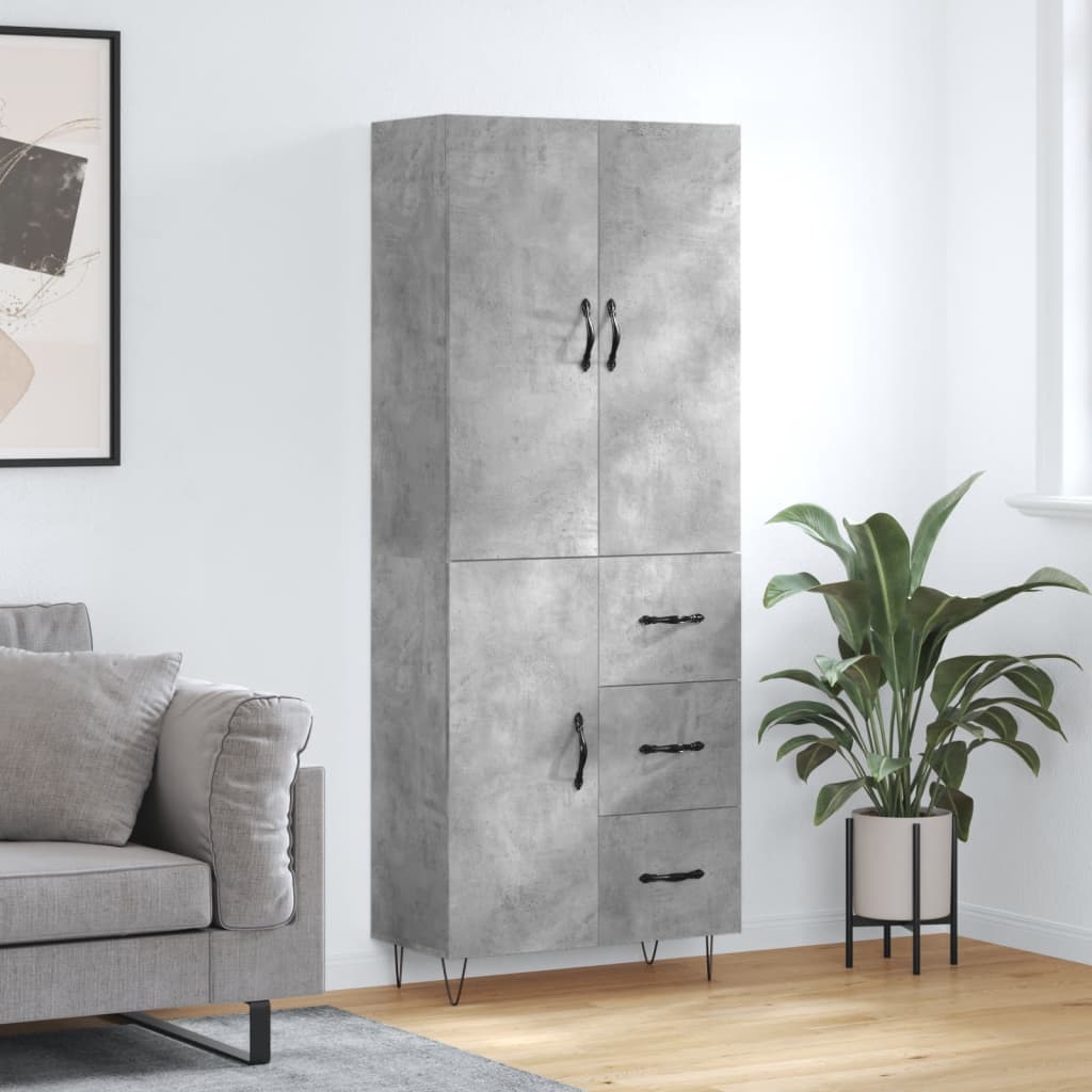 højskab 69,5x34x180 cm konstrueret træ betongrå