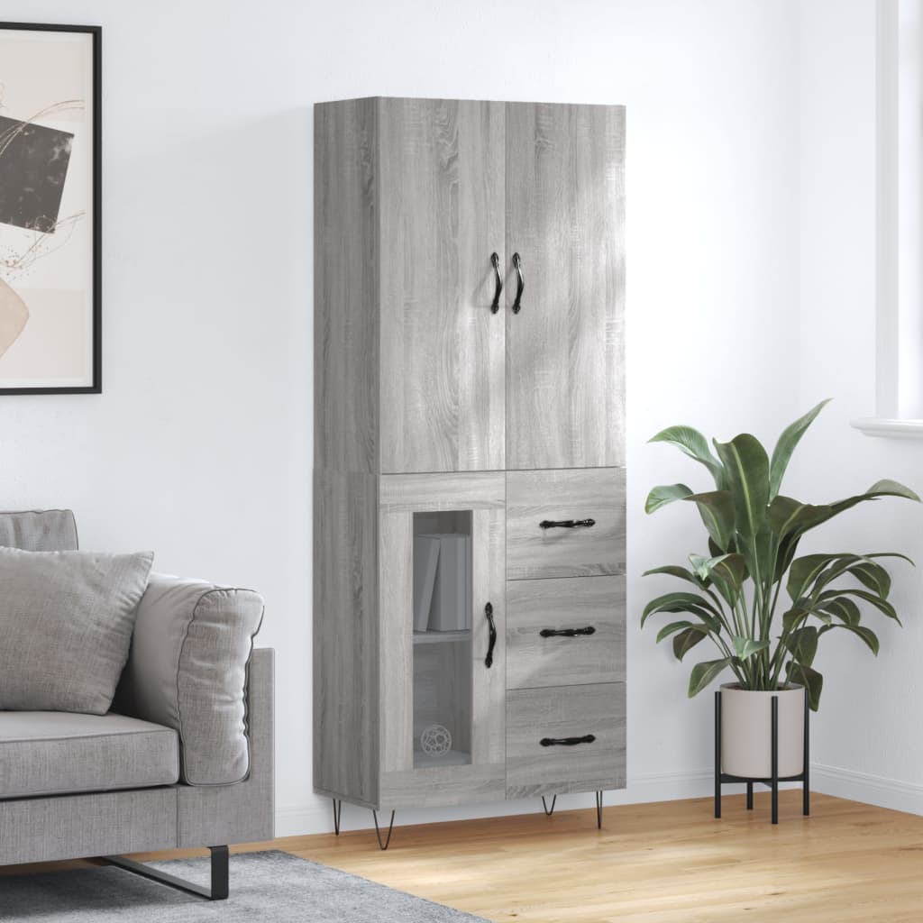 højskab 69,5x34x180 cm konstrueret træ grå sonoma-eg