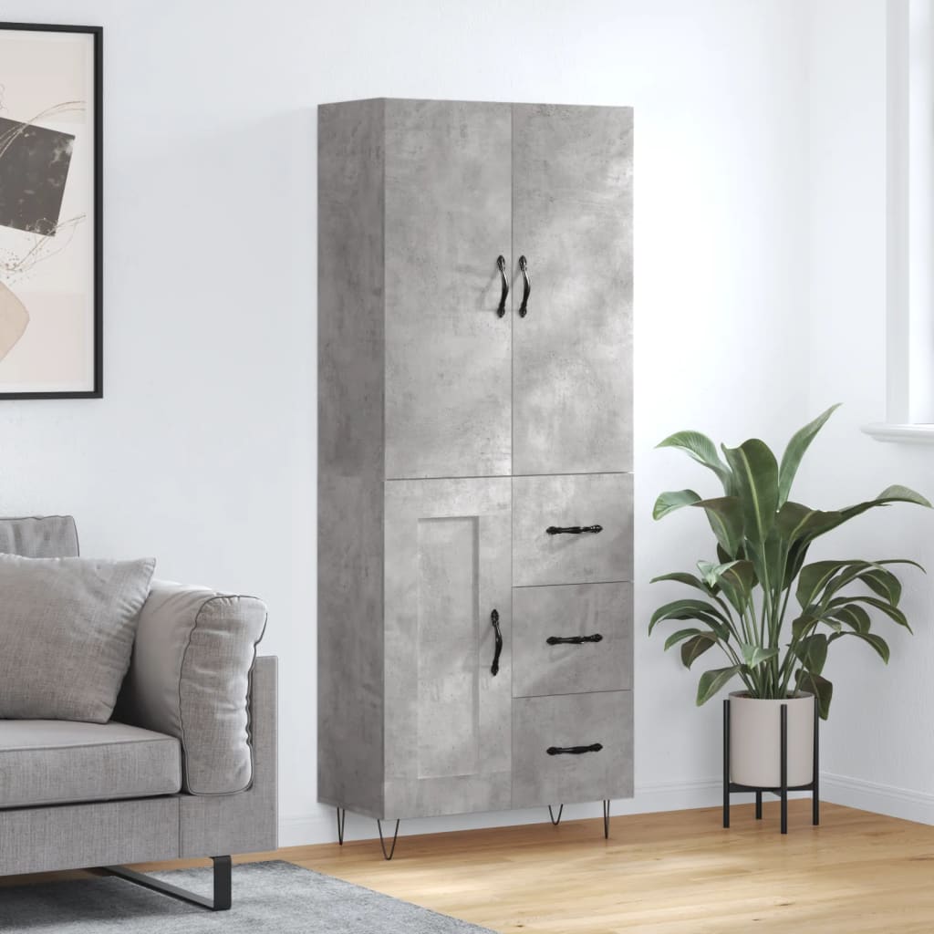 højskab 69,5x34x180 cm konstrueret træ betongrå