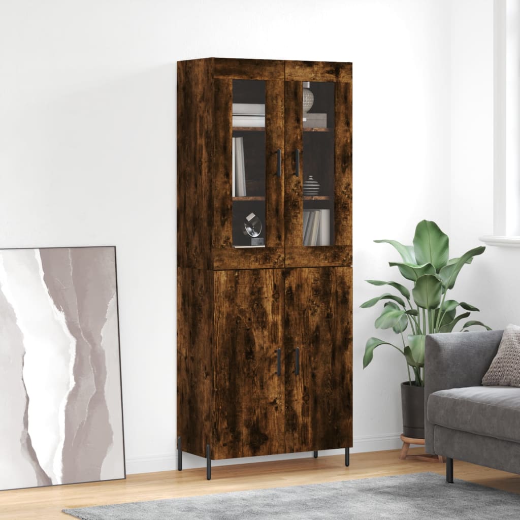 højskab 69,5x34x180 cm konstrueret træ røget egetræsfarve