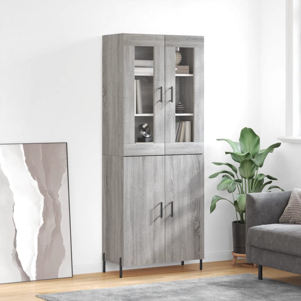 højskab 69,5x34x180 cm konstrueret træ grå sonoma-eg