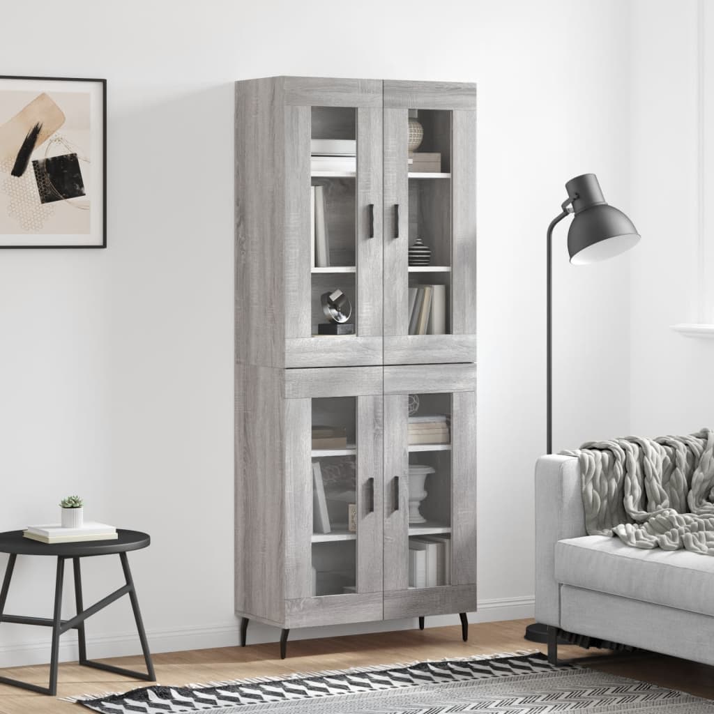 højskab 69,5x34x180 cm konstrueret træ grå sonoma-eg