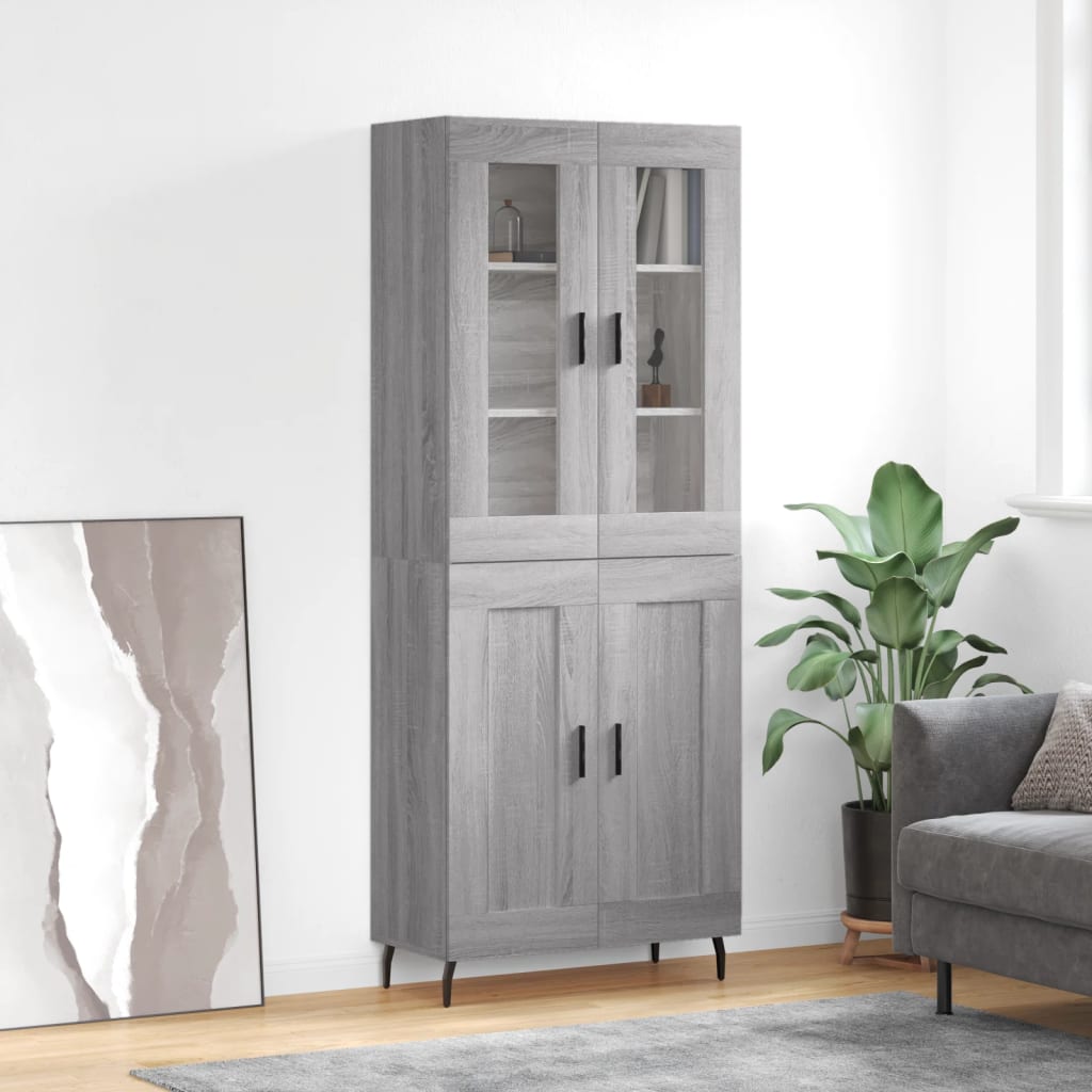 højskab 69,5x34x180 cm konstrueret træ grå sonoma-eg