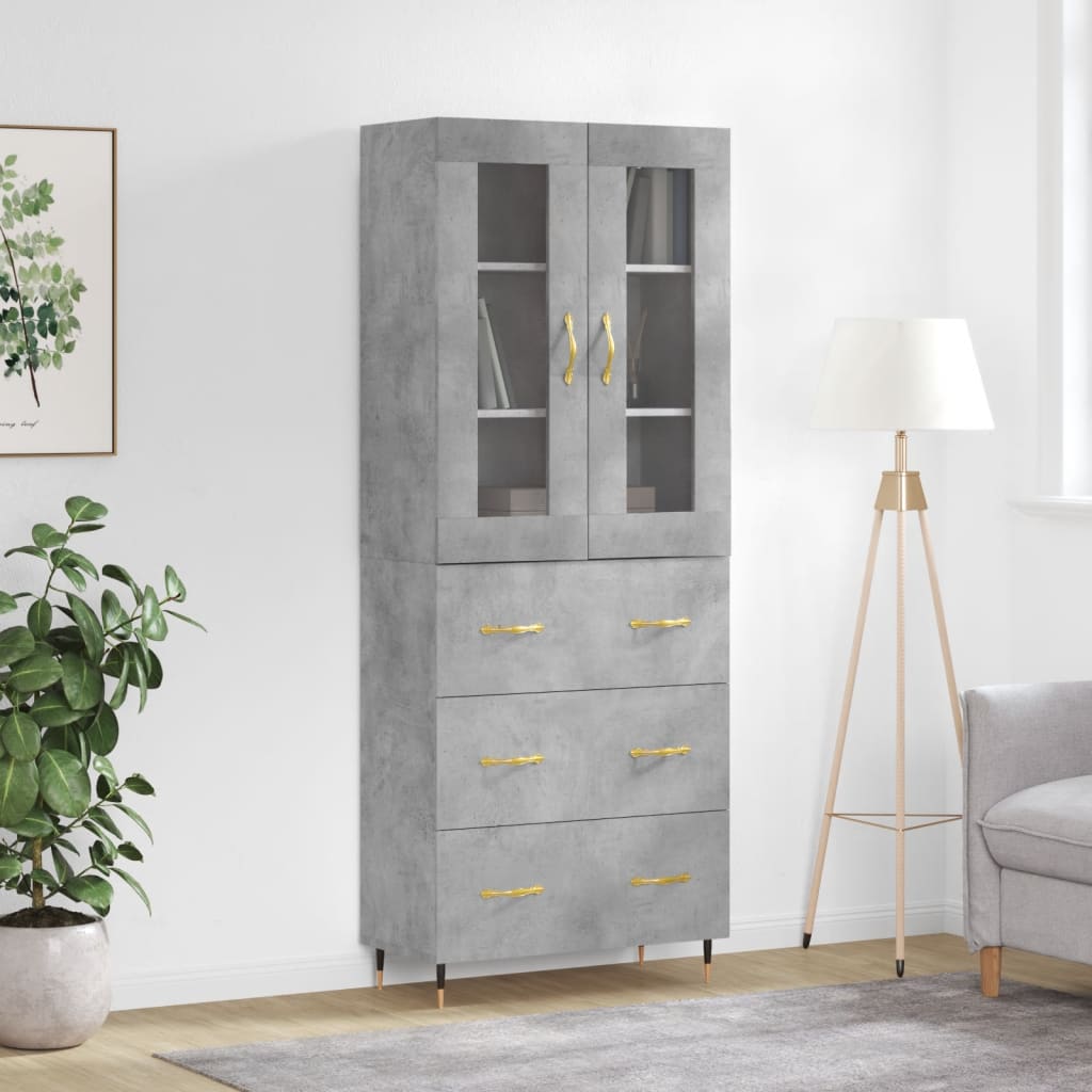 højskab 69,5x34x180 cm konstrueret træ betongrå