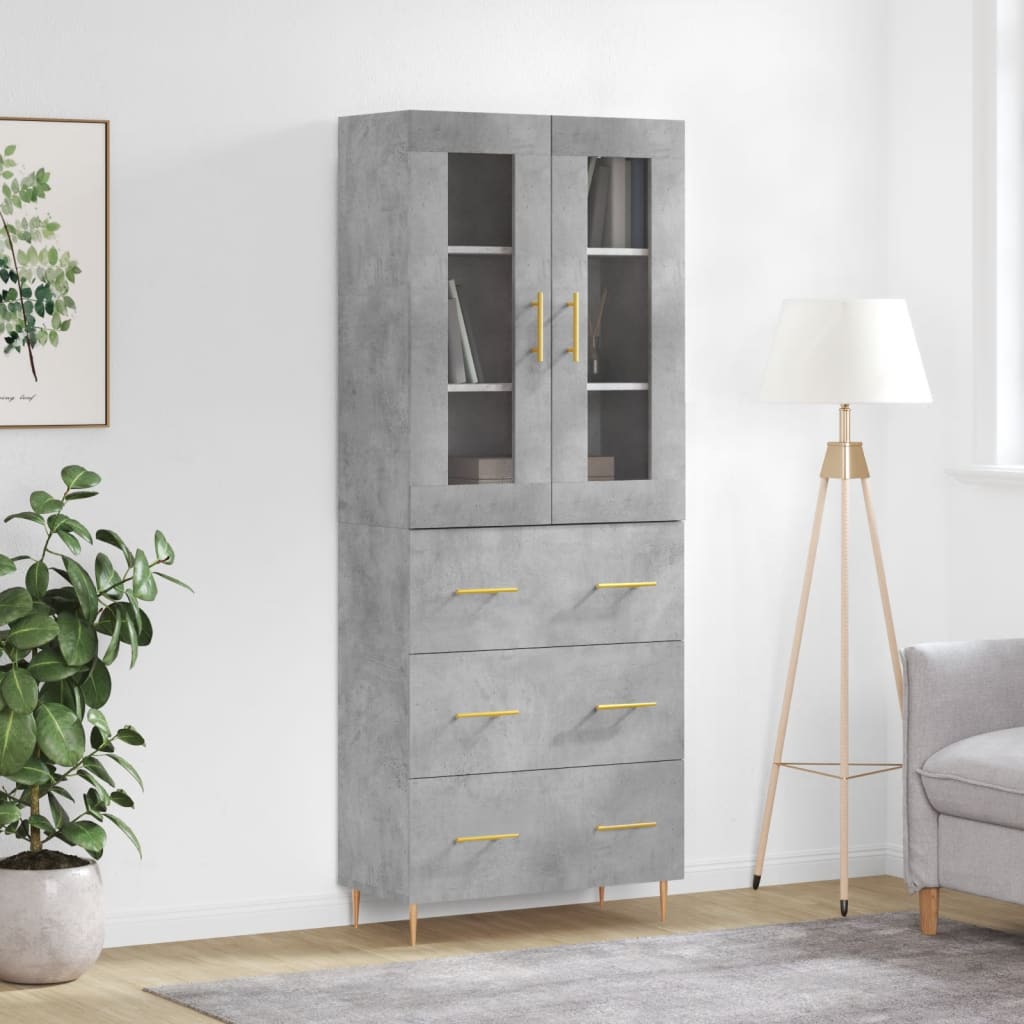 højskab 69,5x34x180 cm konstrueret træ betongrå