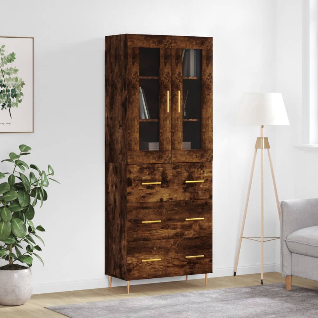 højskab 69,5x34x180 cm konstrueret træ røget egetræsfarve
