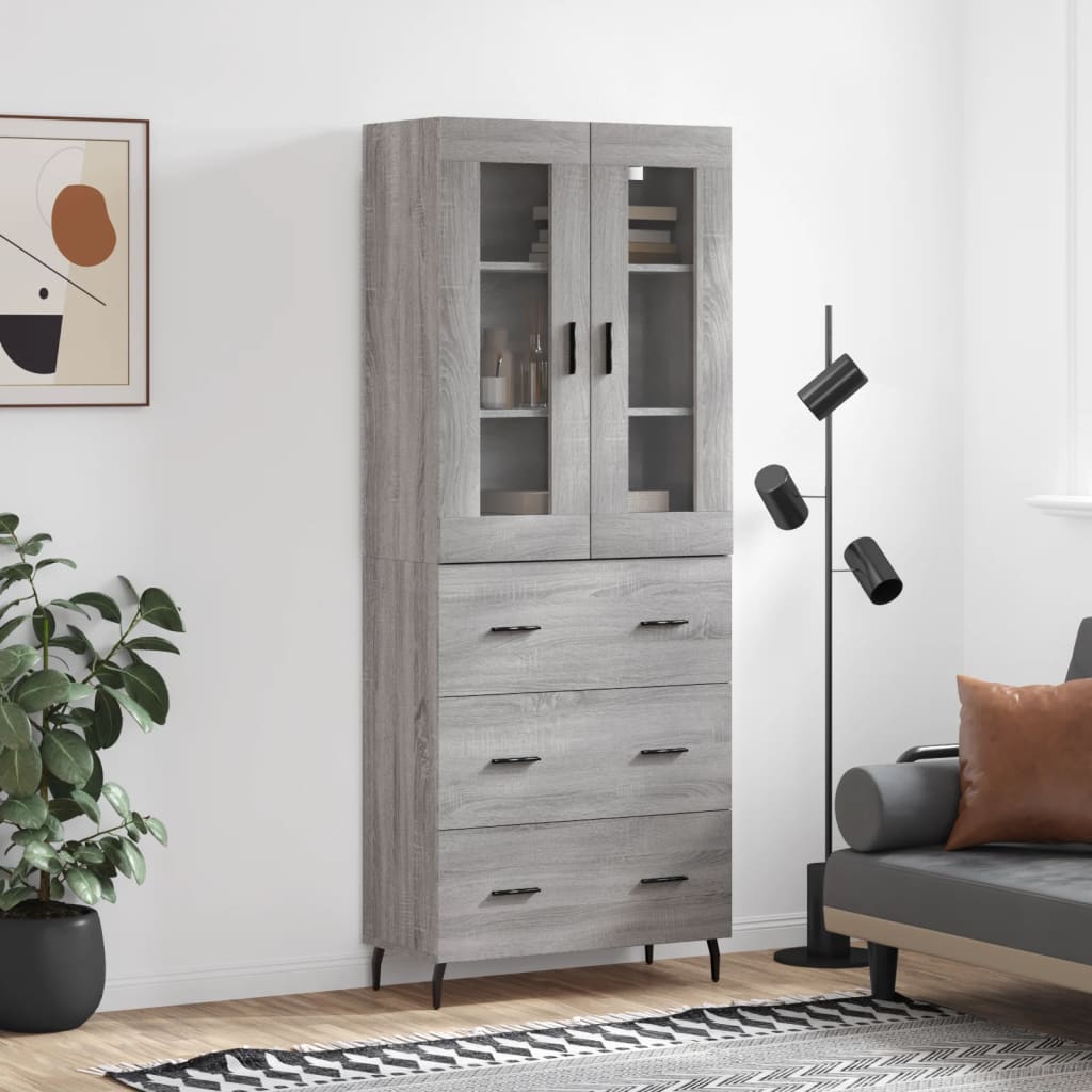 højskab 69,5x34x180 cm konstrueret træ grå sonoma-eg