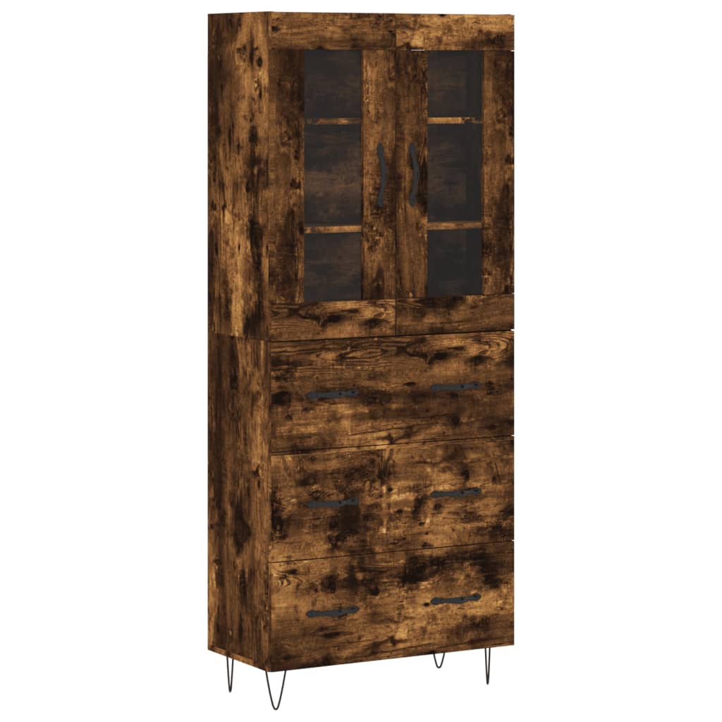 højskab 69,5x34x180 cm konstrueret træ røget egetræsfarve