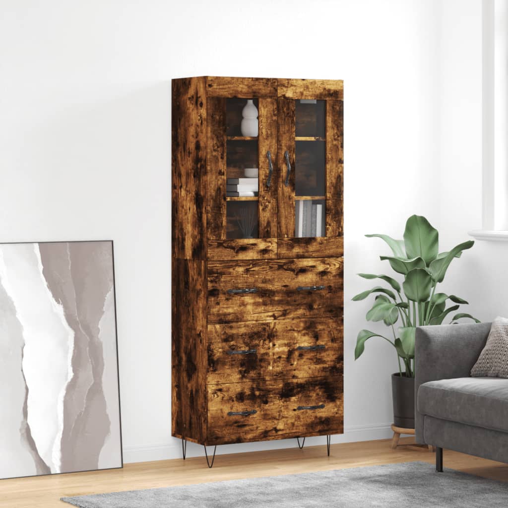 højskab 69,5x34x180 cm konstrueret træ røget egetræsfarve
