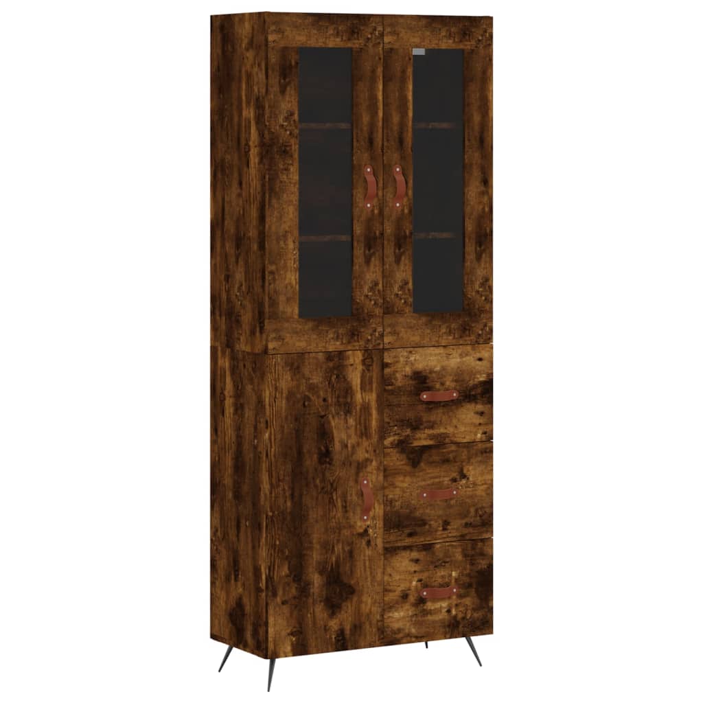 højskab 69,5x34x180 cm konstrueret træ røget egetræsfarve