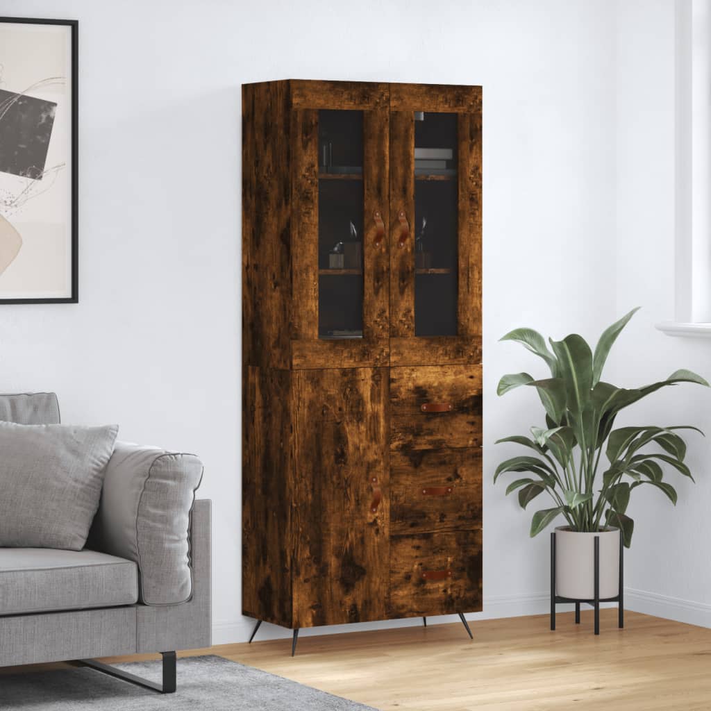 højskab 69,5x34x180 cm konstrueret træ røget egetræsfarve