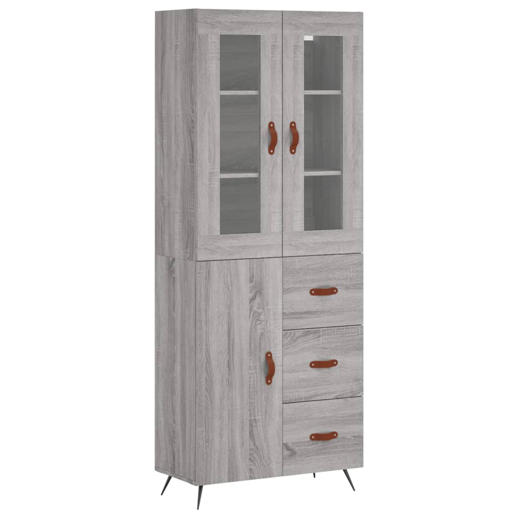 højskab 69,5x34x180 cm konstrueret træ grå sonoma-eg
