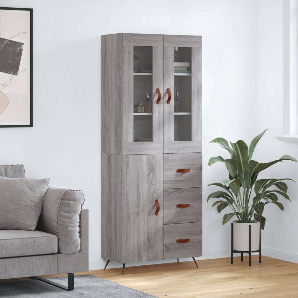 højskab 69,5x34x180 cm konstrueret træ grå sonoma-eg