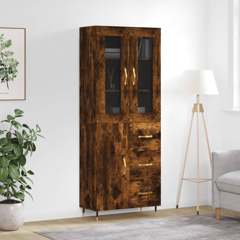 højskab 69,5x34x180 cm konstrueret træ røget egetræsfarve