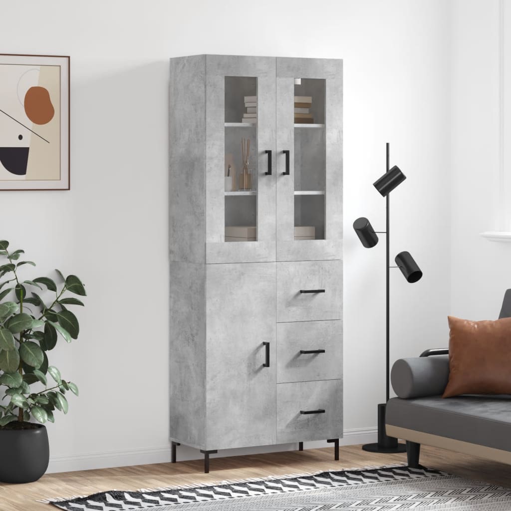 højskab 69,5x34x180 cm konstrueret træ betongrå