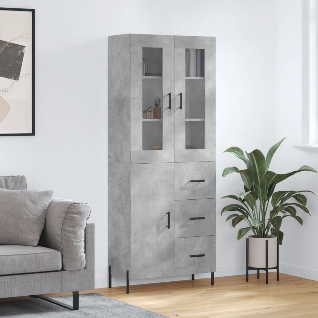 højskab 69,5x34x180 cm konstrueret træ betongrå