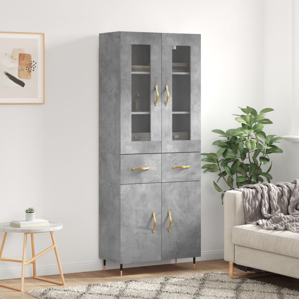 højskab 69,5x34x180 cm konstrueret træ betongrå
