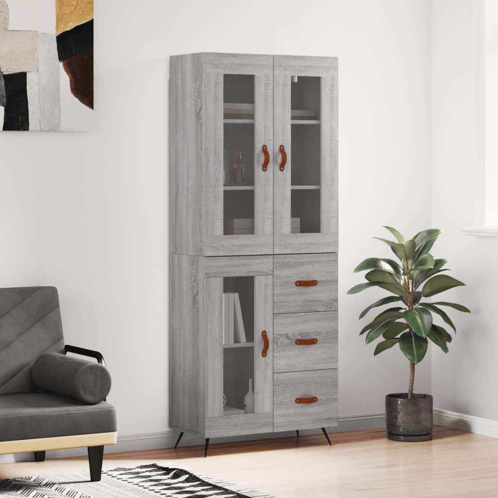 højskab 69,5x34x180 cm konstrueret træ grå sonoma-eg