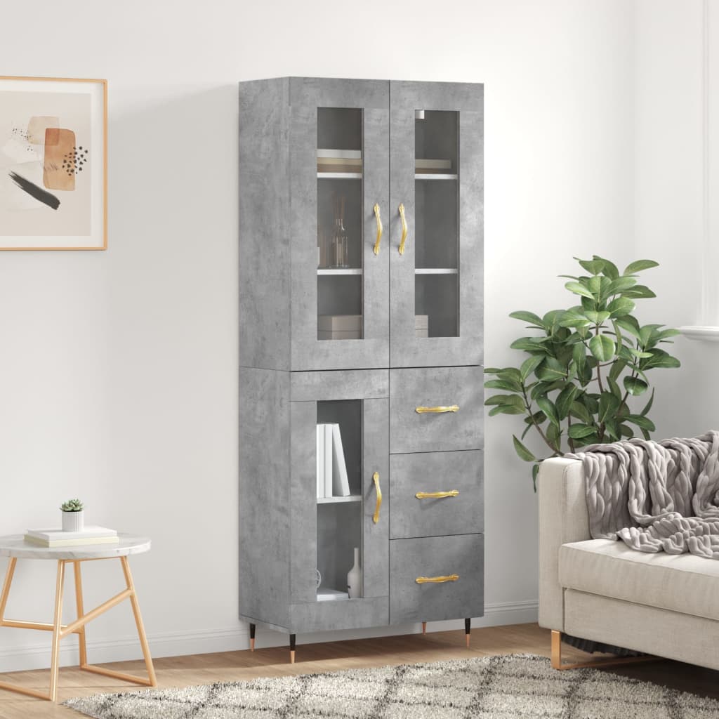 højskab 69,5x34x180 cm konstrueret træ betongrå