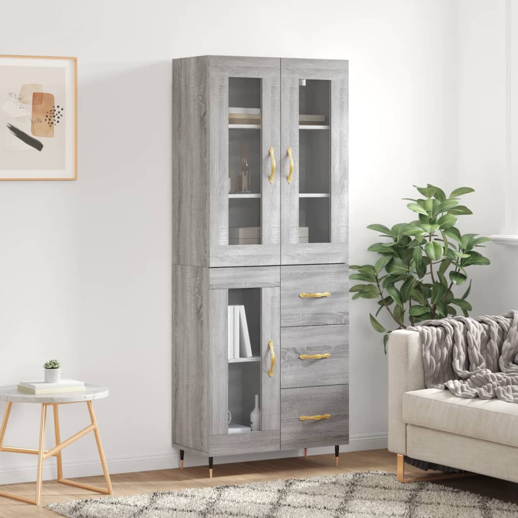 højskab 69,5x34x180 cm konstrueret træ grå sonoma-eg