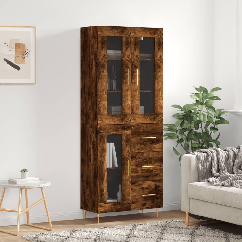 højskab 69,5x34x180 cm konstrueret træ røget egetræsfarve