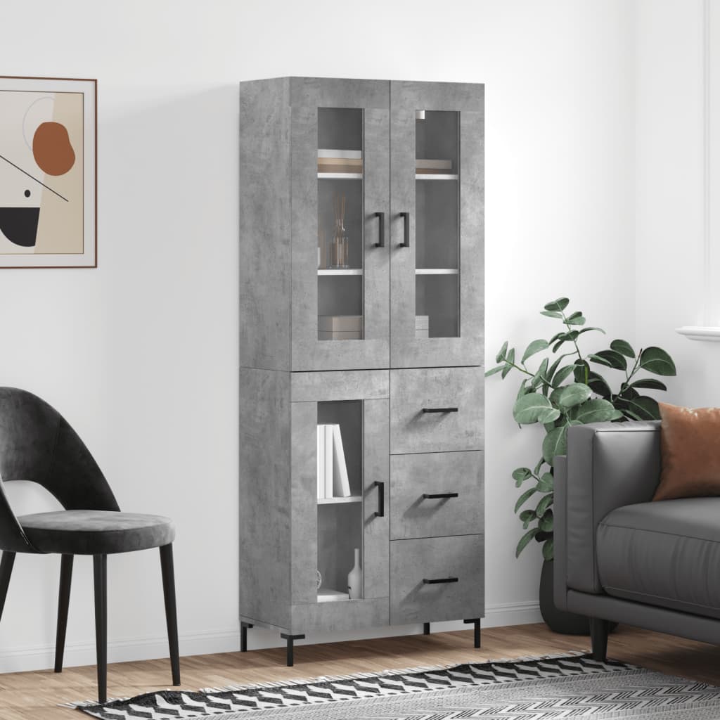 højskab 69,5x34x180 cm konstrueret træ betongrå