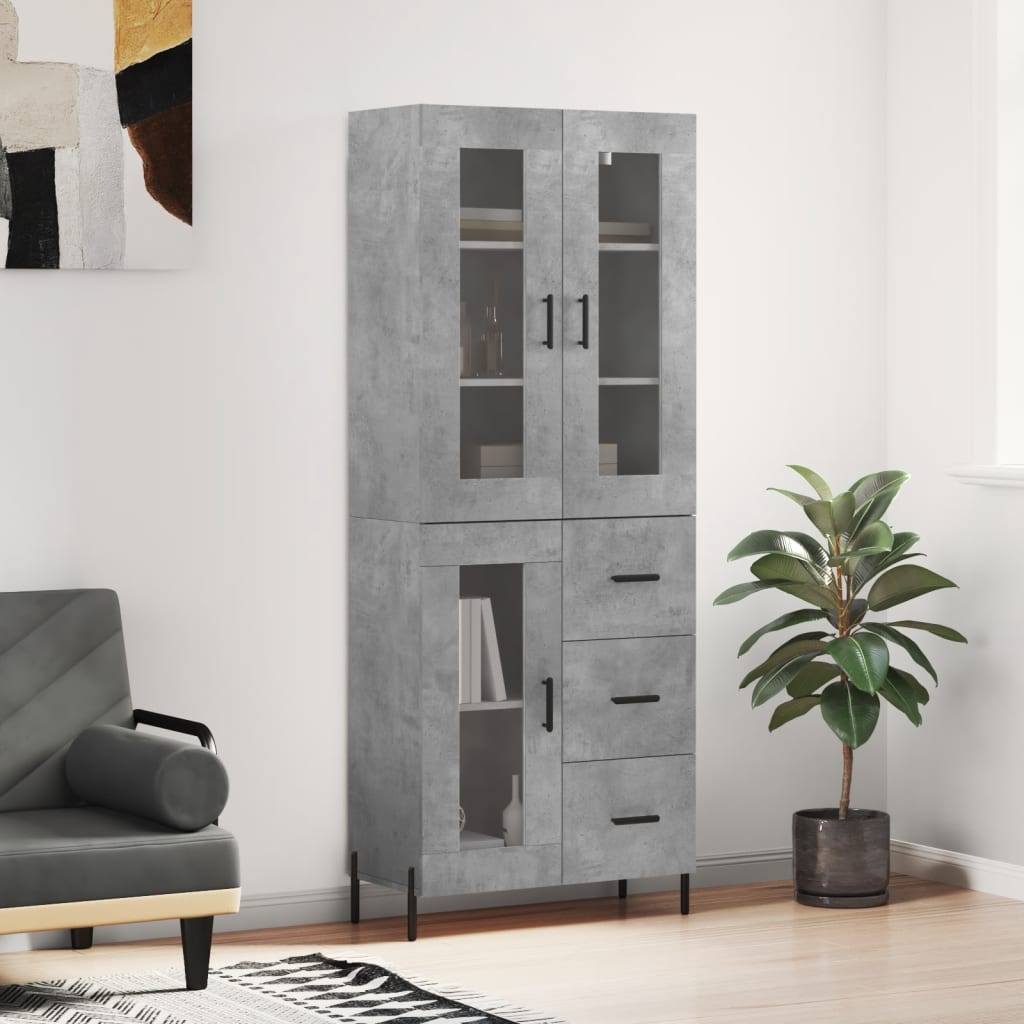 højskab 69,5x34x180 cm konstrueret træ betongrå