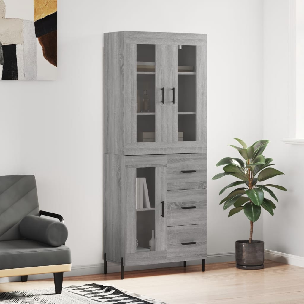 højskab 69,5x34x180 cm konstrueret træ grå sonoma-eg