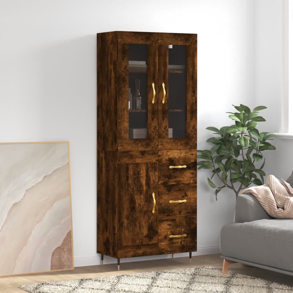 højskab 69,5x34x180 cm konstrueret træ røget egetræsfarve
