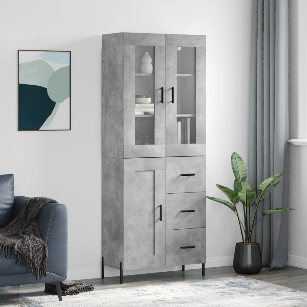højskab 69,5x34x180 cm konstrueret træ betongrå