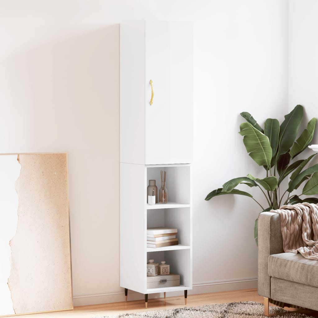 skab 34,5x34x180 cm konstrueret træ hvid højglans