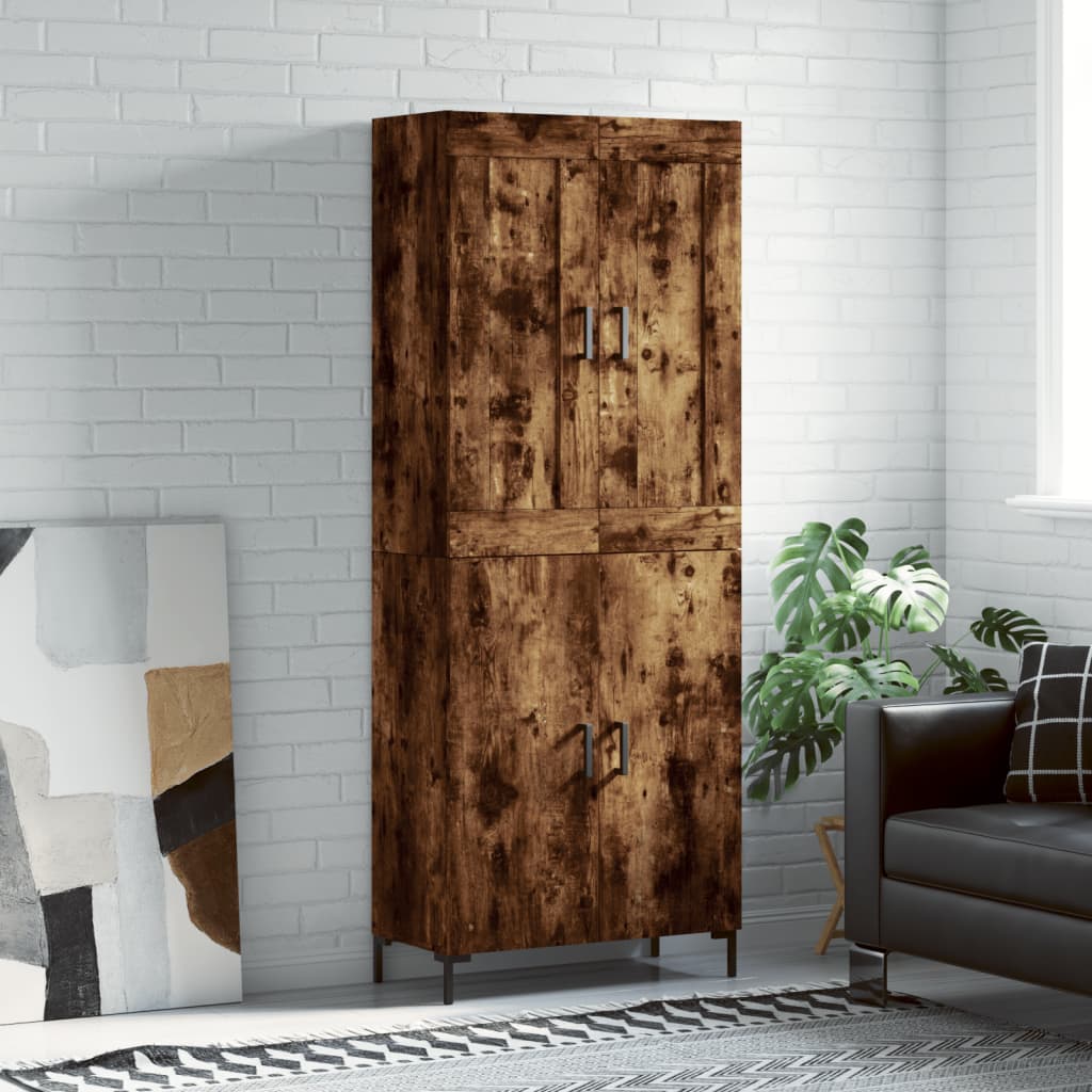 højskab 69,5x34x180 cm konstrueret træ røget egetræsfarve