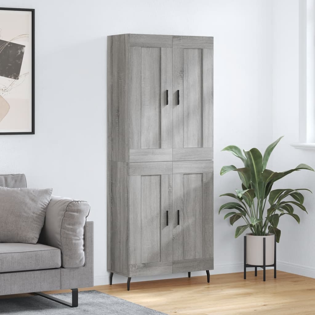højskab 69,5x34x180 cm konstrueret træ grå sonoma-eg